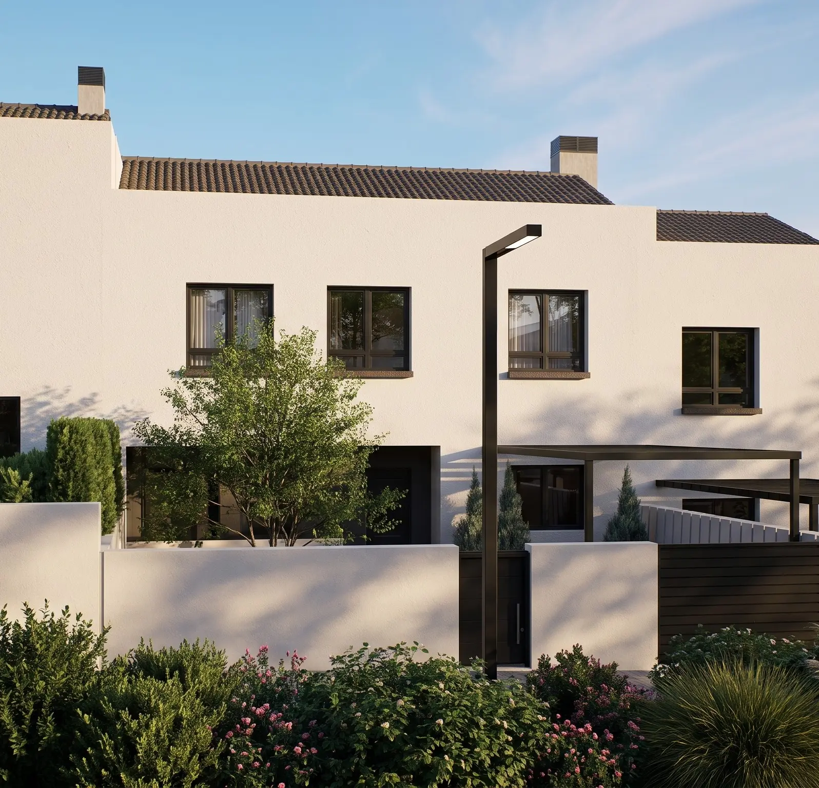 Fachada de la vivienda y jardín privado