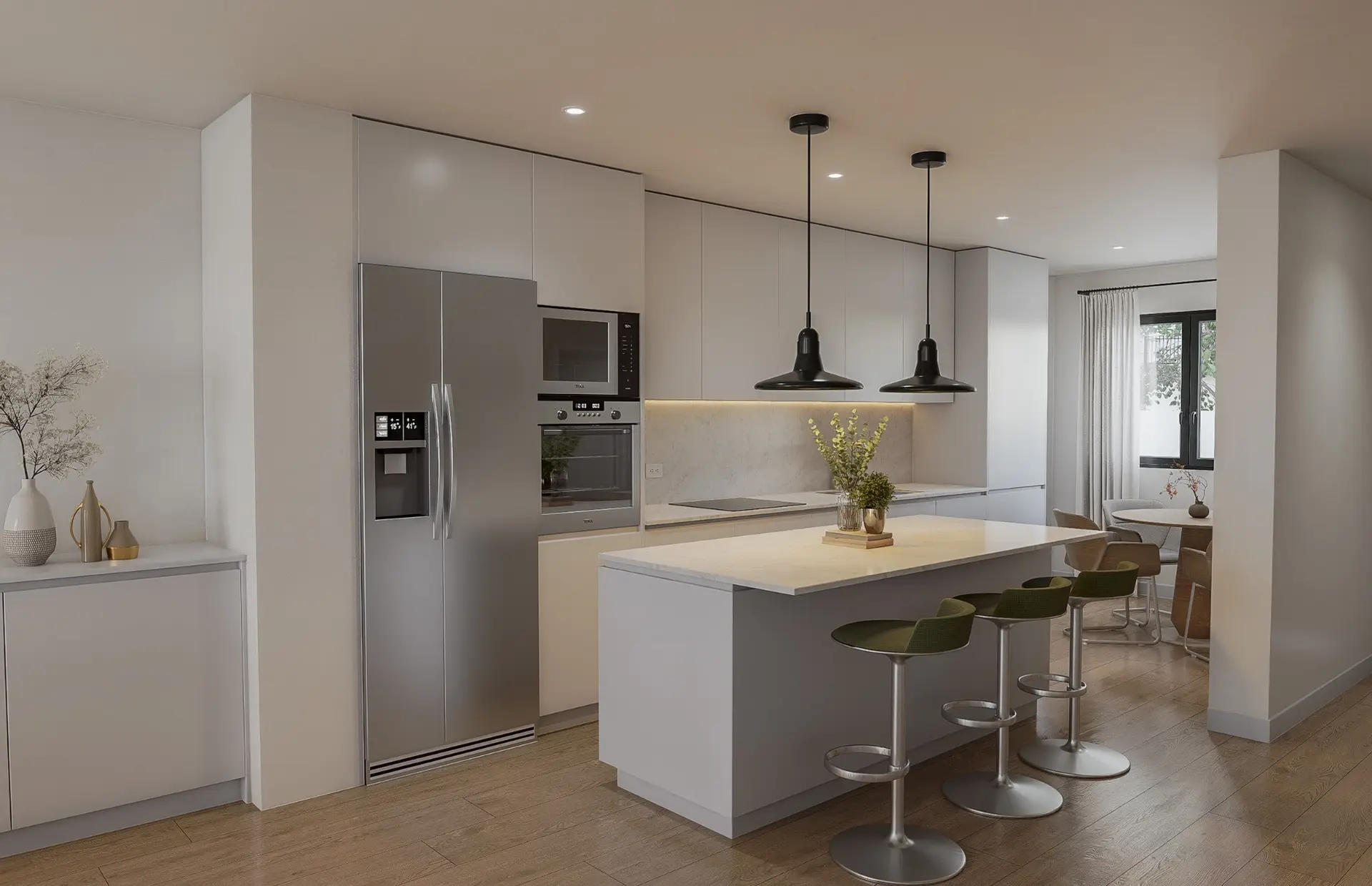 Cocina abierta con isla central
